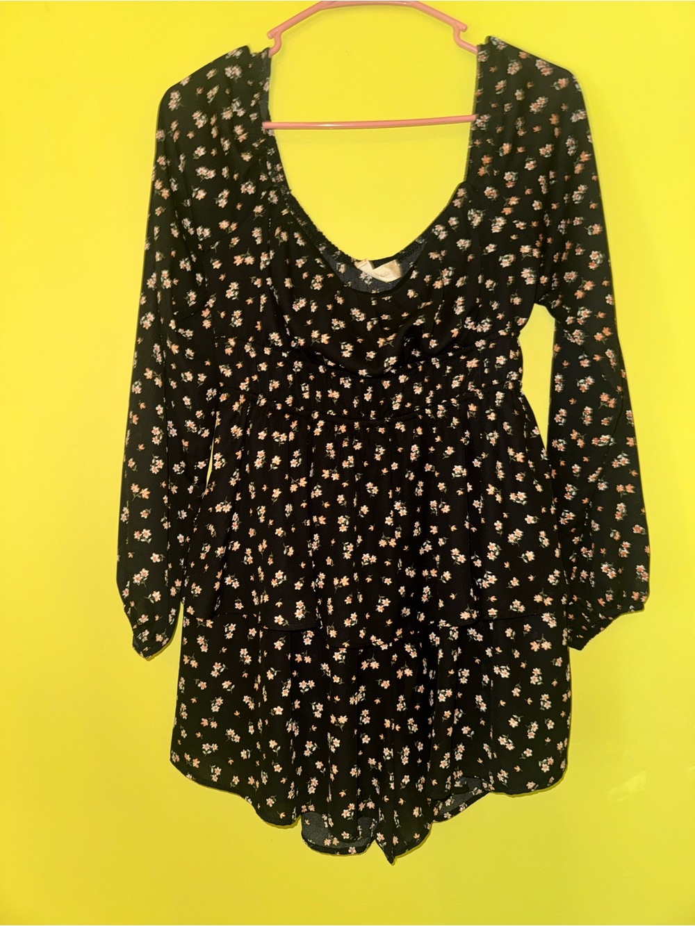 Altar’d State Black Floral V-Neck Long-Sleeve Tunic Romper